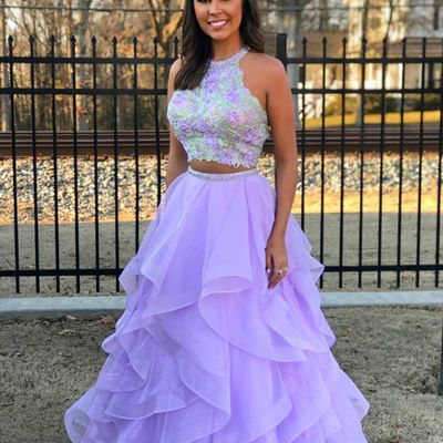 Sp1316,charming o-neck a-line prom dresses, halter evening dress prom gowns,two piece formal women dress,lilac prom dress - Thumbnail 4
