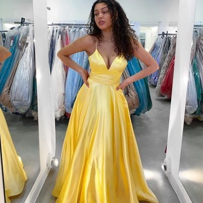Sp2075,cheap a-line yellow prom dresses v-neck long evening party dress