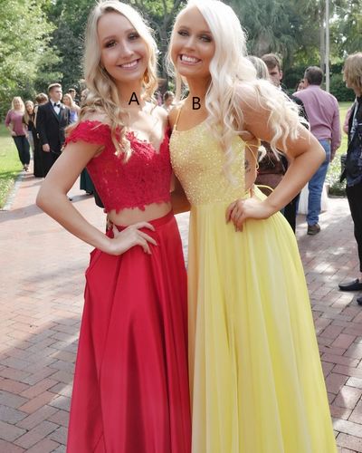 SP2077,Charming Red/Yellow Appliques Prom Dress,Elegant A Line Homecoming Dress,Sheath Prom Dresses