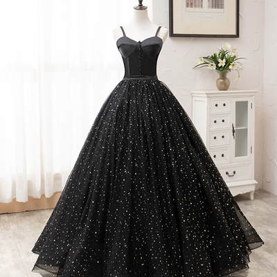Black tulle long ball gown dress black formal dress - Thumbnail 3