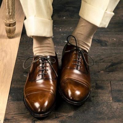 Best coffee color cap toe hand made leather shoes - Thumbnail 1
