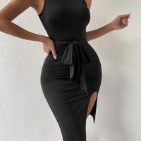 Women's Sexy Round Neck High Waist Sleeveless Dress - Thumbnail 2