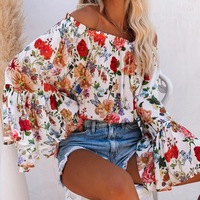 Loose Women's Long Sleeve Print Chiffon Shirt - Thumbnail 2