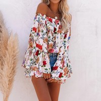 Loose Women's Long Sleeve Print Chiffon Shirt - Thumbnail 4