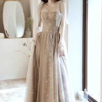 Cute tulle long A line prom dress evening dress - Thumbnail 3