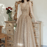 Cute tulle long A line prom dress evening dress - Thumbnail 8