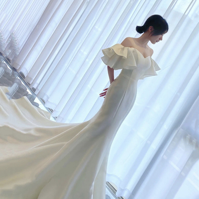 White satin long prom dress mermaid evening dress - Thumbnail 3