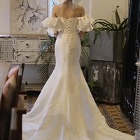 White satin long prom dress mermaid evening dress - Thumbnail 3