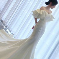 White satin long prom dress mermaid evening dress - Thumbnail 5