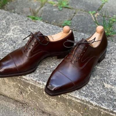 Decent wear men's hand stitch chocolate brown cap toe style leather lace up shoes - Thumbnail 2