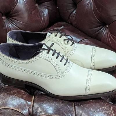 Trendy men's white cow leather oxfords cap toe lace up party wear shoes - Thumbnail 3