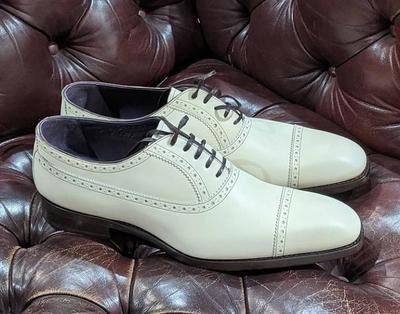 Trendy Men's White Cow Leather Oxfords Cap Toe Lace Up Party Wear Shoes