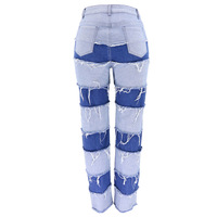 Free Shipping-CONTRAST PANEL FRAYED HEM JEANS - Thumbnail 4