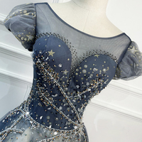 Blue tulle sequins long senior prom dress blue evening dress - Thumbnail 1