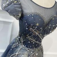 Blue tulle sequins long senior prom dress blue evening dress - Thumbnail 2