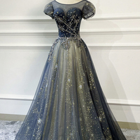 Blue tulle sequins long senior prom dress blue evening dress - Thumbnail 5