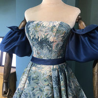 Blue floral long prom dress blue evening gown - Thumbnail 2