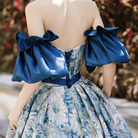 Blue floral long prom dress blue evening gown - Thumbnail 5