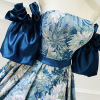 Blue floral long prom dress blue evening gown - Thumbnail 1