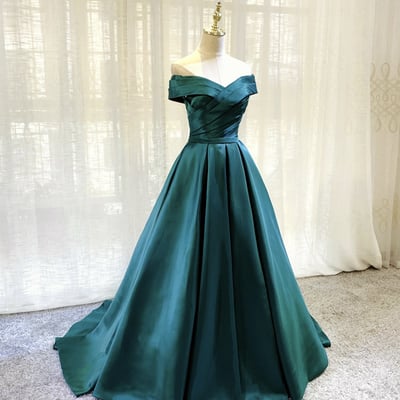 Green satin long prom dress green evening dress - Thumbnail 1