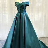 Green satin long prom dress green evening dress - Thumbnail 1