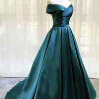 Green satin long prom dress green evening dress - Thumbnail 2