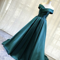 Green satin long prom dress green evening dress - Thumbnail 5