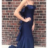 SP2085,Pink Spaghetti Straps Satin Mermaid Prom Dress With Ruffles,Mermaid Formal Gown - Thumbnail 1