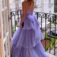 SP2088,Spaghetti straps long prom dresses,lilac tulle prom evening dress,sweet 16 ball gown - Thumbnail 1