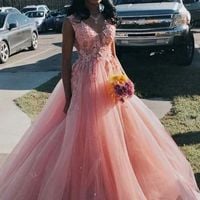 SP2091,2022 Tulle Long Prom Dresses with Appliques,Winter Formal Dresses - Thumbnail 1