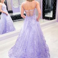 SP2093,Charming A-Line Lace Appliques Spaghetti Straps Lilac Prom Dresses - Thumbnail 1
