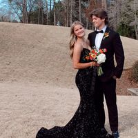 Sexy Mermaid Strapless Black Sequins Long Prom Dresses Evening Party Dresses - Thumbnail 1