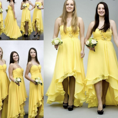 Spaghetti straps bridesmaid dresses yellow hi low - Thumbnail 2