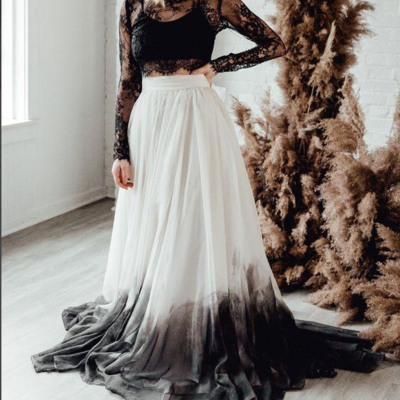 Two piece black wedding dresses bridal gown with sleeves,853