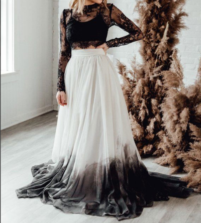 Two Piece Black Wedding Dresses Bridal Gown with Sleeves,853