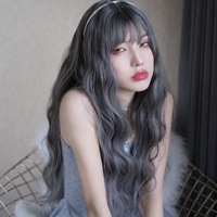 Air Bangs Big Wave Ggray Blue Wigs - Thumbnail 2