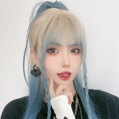 Ice blue gradient long wigs