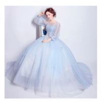 Cinderella Blue Ball Gown Prom Dress With Puff Sleeves For Quinceanera,848 - Thumbnail 2