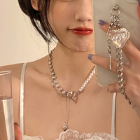 Pure Sweet love Heart Pearl Chains Pendant Necklace - Thumbnail 3