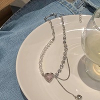 Pure Sweet love Heart Pearl Chains Pendant Necklace - Thumbnail 5