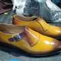 Western Style Two Tone Single Monk Strap Shoes, Hand Stitch Brogue Genuine Leather Occasional Shoes -3