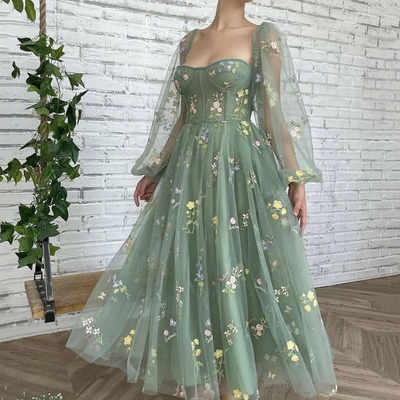 Green tulle lace short prom dress homecoming dress - Thumbnail 1