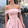 Pink satin long prom dress A line evening dress-1