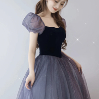 Cute tulle long A line prom dress evening dress - Thumbnail 1