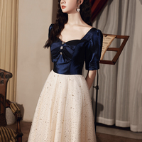 Blue tulle long  A line prom dress blue evening dress - Thumbnail 6