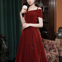 Burgundy velvet short prom dress homecoming dress - Thumbnail 3