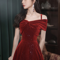 Burgundy velvet short prom dress homecoming dress - Thumbnail 4