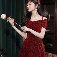 Burgundy velvet short prom dress homecoming dress - Thumbnail 5