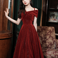 Burgundy velvet short prom dress homecoming dress - Thumbnail 6