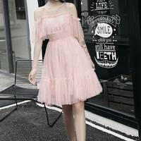 Pink tulle short prom dress pink evening dress - Thumbnail 1
